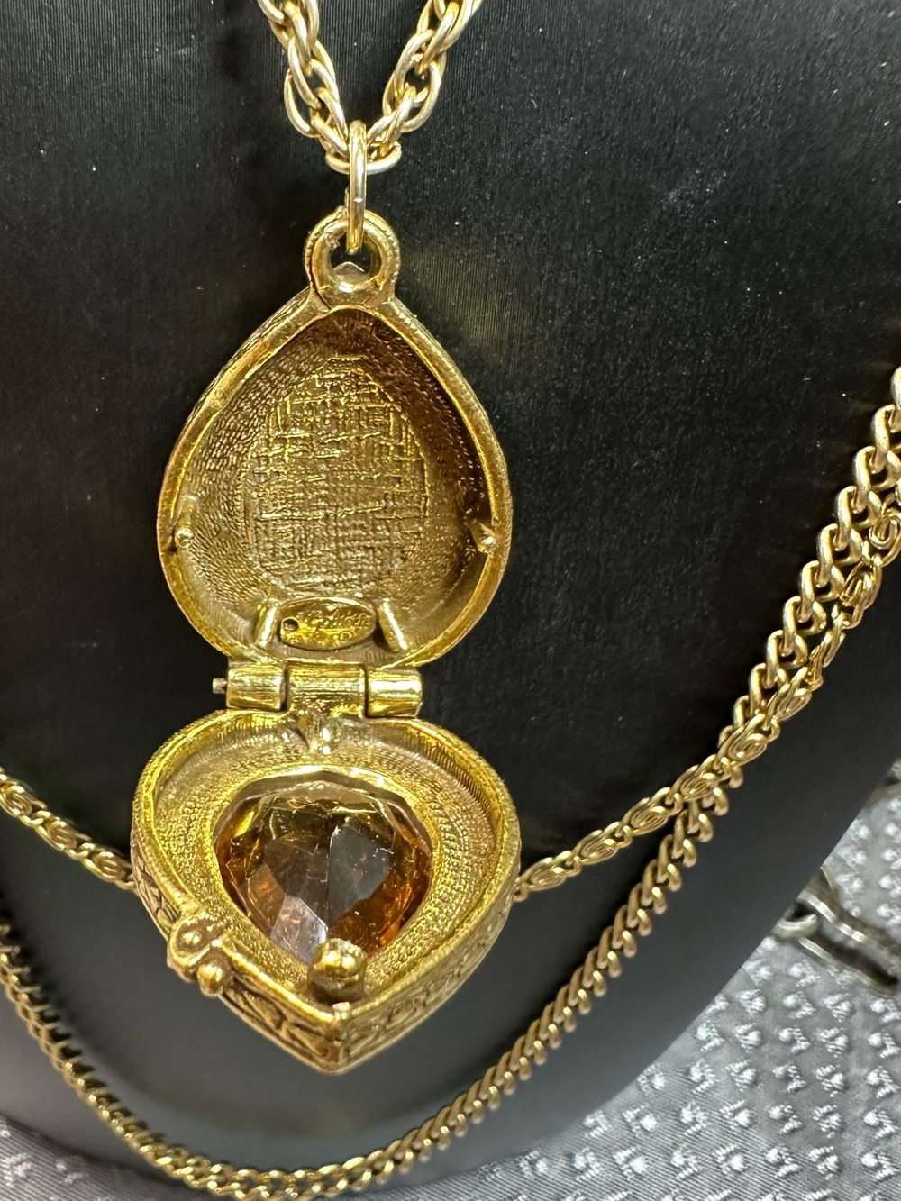Gold-Tone Layered Necklace with Amber Teardrop Pendant - Picture 3 of 7